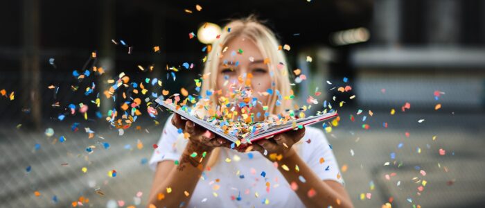 woman, confetti, sparkles